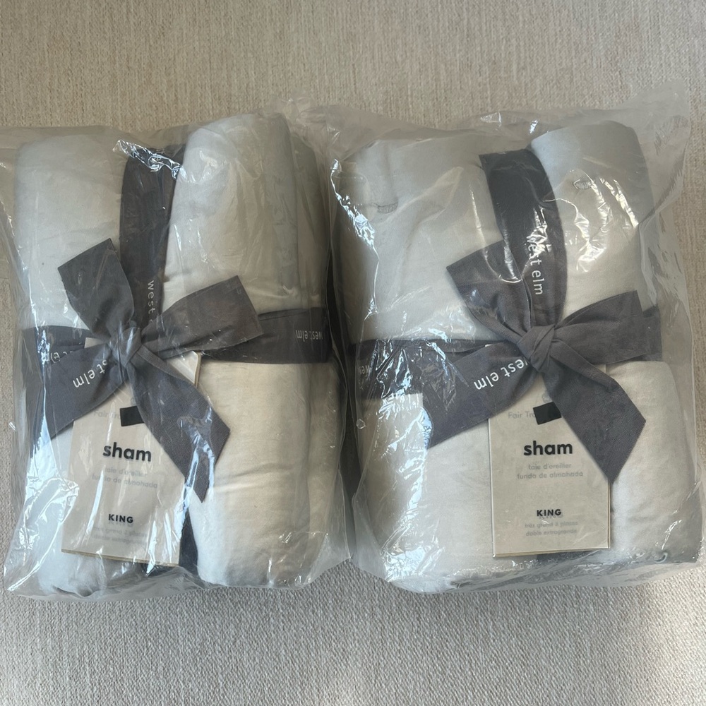King crescent stitch Tenecel pillow shams from west elm frost gray never opened.